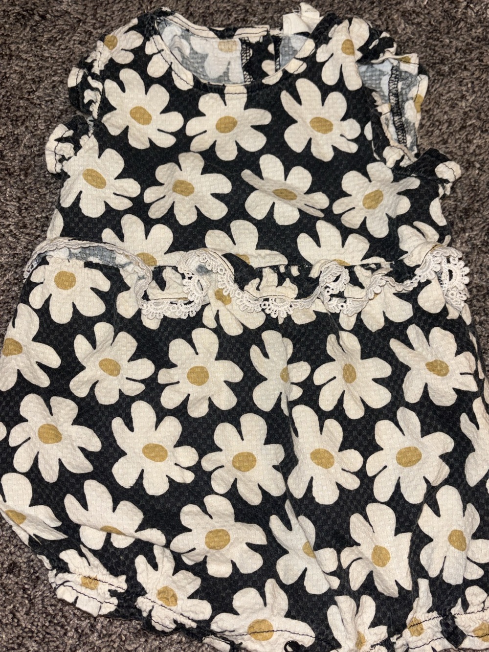 Jessica Simpson Black Floral Daisy Romper with Cream & Gold Accents